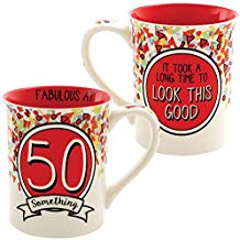 50 Something Mug - Handpainted Stoneware 16 Ounce Coffee Cup w/ Clever Quip